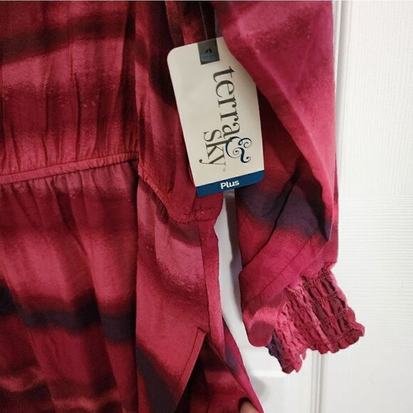 New Terra & Sky Dress Peasant Tiered Long Sleeve Maxi Tuscan Rose Plus Size - Picture 10 of 13